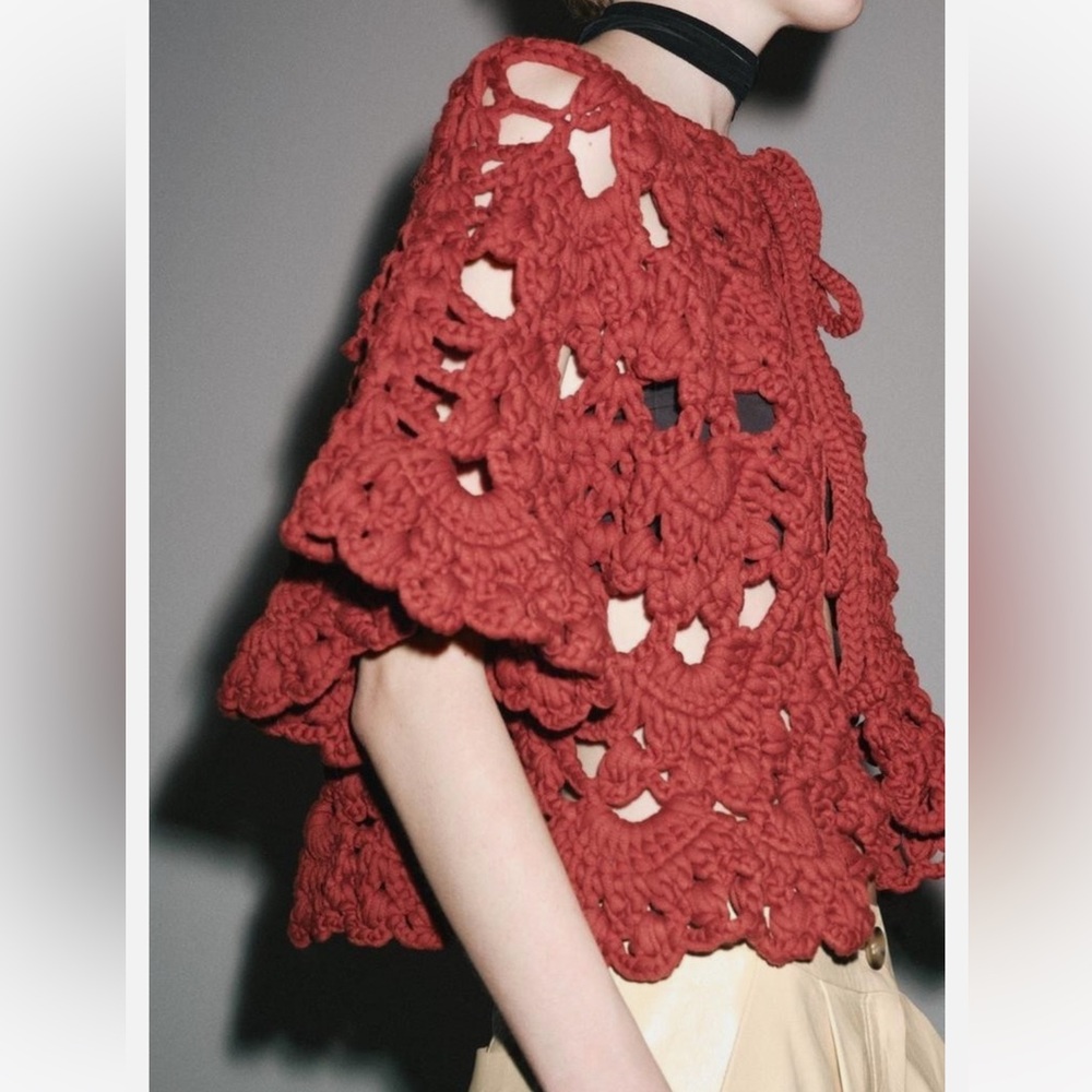 Zara Crochet Knit Sweater in Deep Red